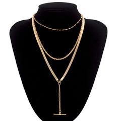 Women's Multi Layer Metal Rod Pendant Statement Necklace