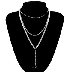 Women's Multi Layer Metal Rod Pendant Statement Necklace