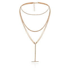 Women's Multi Layer Metal Rod Pendant Statement Necklace