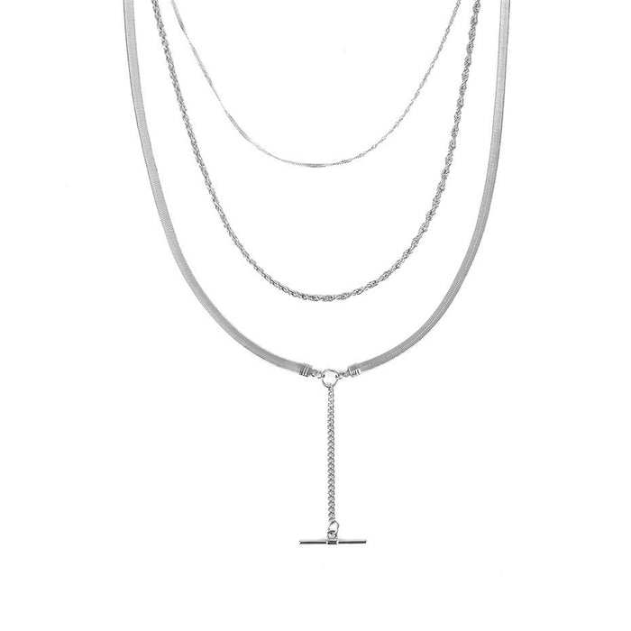 Women's Multi Layer Metal Rod Pendant Statement Necklace