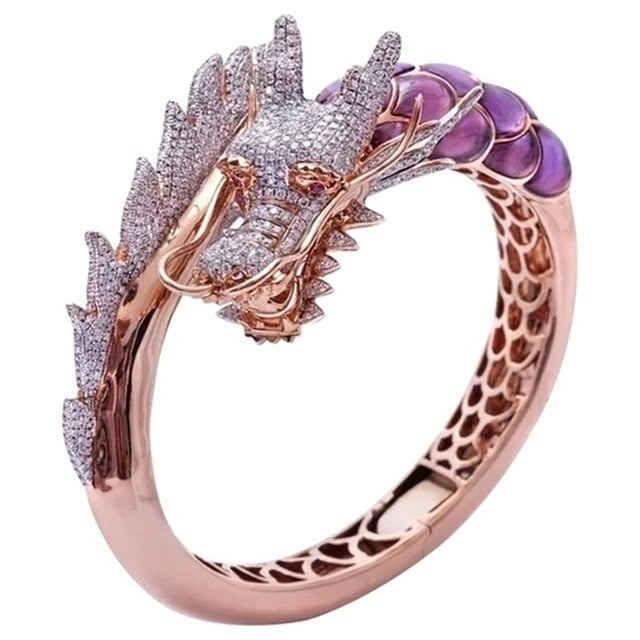 Women's Stone and CZ Rose Gold Dragon Ring