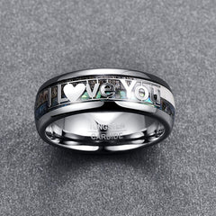 Women's 8mm 'I Love You' Inlaid Shell Silver Tungsten Carbide Ring