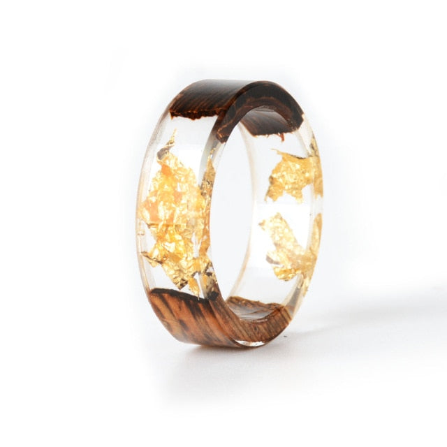 Women's 'Wood Amalgam | Gold Filigree' Acetate Acrylic Ring