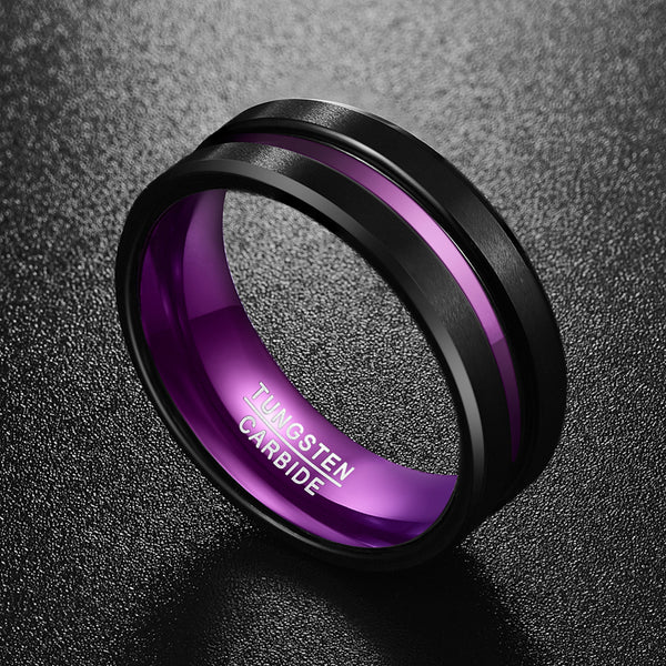 Men's 8mm Purple Inner Groove Tungsten Carbide Ring