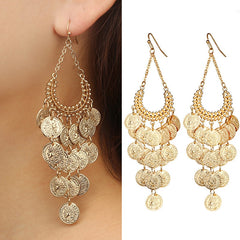 Women's Coin Tassel Drop Gold Earrings