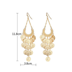 Women's Coin Tassel Drop Gold Earrings