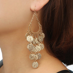 Women's Coin Tassel Drop Gold Earrings