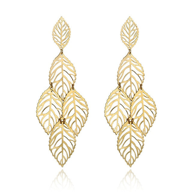 Women's Hollow Leaf Gold Drop Earrings