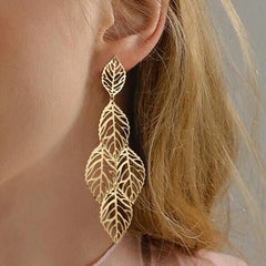 Women's Hollow Leaf Gold Drop Earrings