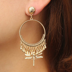 Women's Golden Dragonfly Round Hollow Gold | Silver Drop Earrings