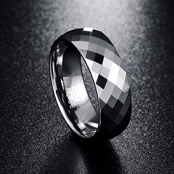 Men's 8mm Multi-Faceted High Polished Tungsten Carbide Ring