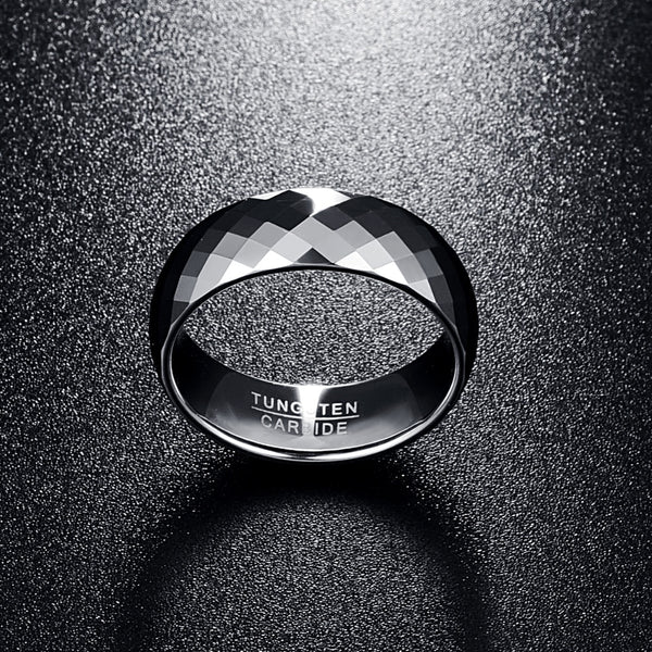 Men's 8mm Multi-Faceted High Polished Tungsten Carbide Ring