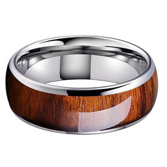 Men's 8mm Teak Wood Inlay Dome Silver