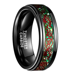 Men's 8mm Green and Red Dragon Gun Metal Tungsten Carbide Ring