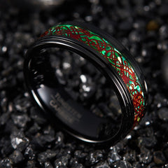 Men's 8mm Green and Red Dragon Gun Metal Tungsten Carbide Ring