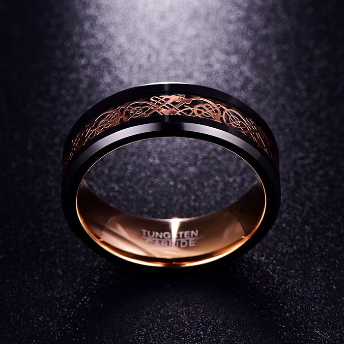 Unisex 8mm Rose Gold Dragon Tungsten Carbide Ring