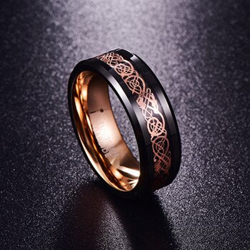 Unisex 8mm Rose Gold Dragon Tungsten Carbide Ring