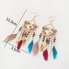 Women's Boho Triple Feather Chandelier Drop Earrings