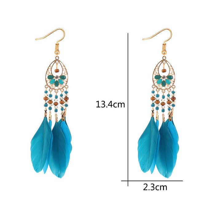 Women's Boho Triple Feather Drop Earrings