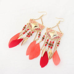 Women's Boho Triple Feather Chandelier Drop Earrings