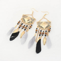 Women's Boho Triple Feather Chandelier Drop Earrings