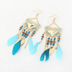 Women's Boho Triple Feather Chandelier Drop Earrings