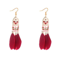 Women's Boho Triple Feather Drop Earrings