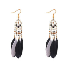 Women's Boho Triple Feather Drop Earrings