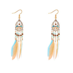 Women's Boho Triple Feather Drop Earrings