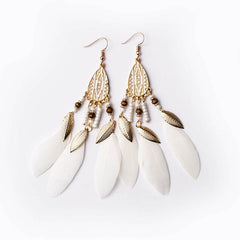 Women's Boho Triple Feather Drop Earrings