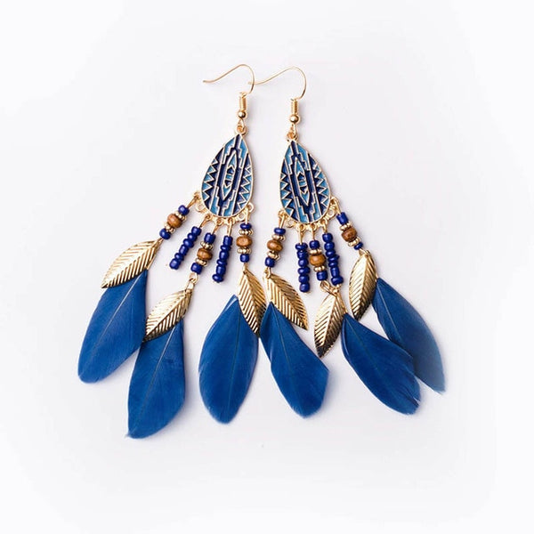 Women's Boho Triple Feather Drop Earrings