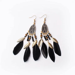 Women's Boho Triple Feather Drop Earrings