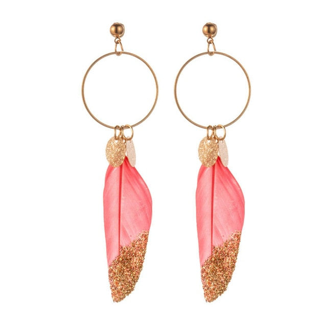 Women's Boho Single Feather Drop Earrings