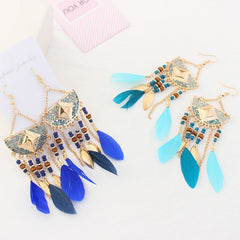 Women's Boho Triple Feather Chandelier Drop Earrings