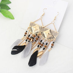 Women's Boho Triple Feather Chandelier Drop Earrings