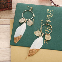 Women's Boho Single Feather Drop Earrings