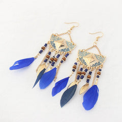 Women's Boho Triple Feather Chandelier Drop Earrings