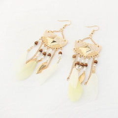 Women's Boho Triple Feather Chandelier Drop Earrings