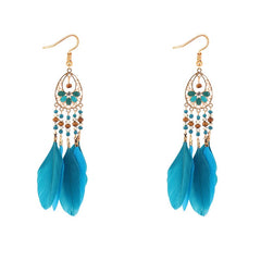 Women's Boho Triple Feather Drop Earrings