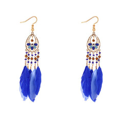 Women's Boho Triple Feather Drop Earrings