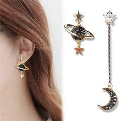 Women's Offset Moon Star Planet Asymmetric Drop Earrings