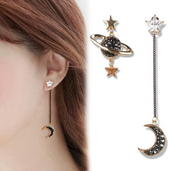 Women's Offset Moon Star Planet Asymmetric Drop Earrings