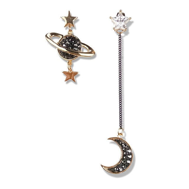 Women's Offset Moon Star Planet Asymmetric Drop Earrings