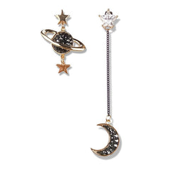 Women's Offset Moon Star Planet Asymmetric Drop Earrings