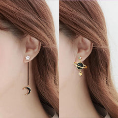 Women's Offset Moon Star Planet Asymmetric Drop Earrings