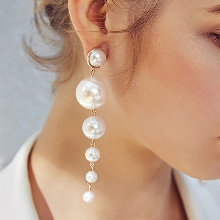 Women's Long Venetian Imitation Pearl Drop Earrings