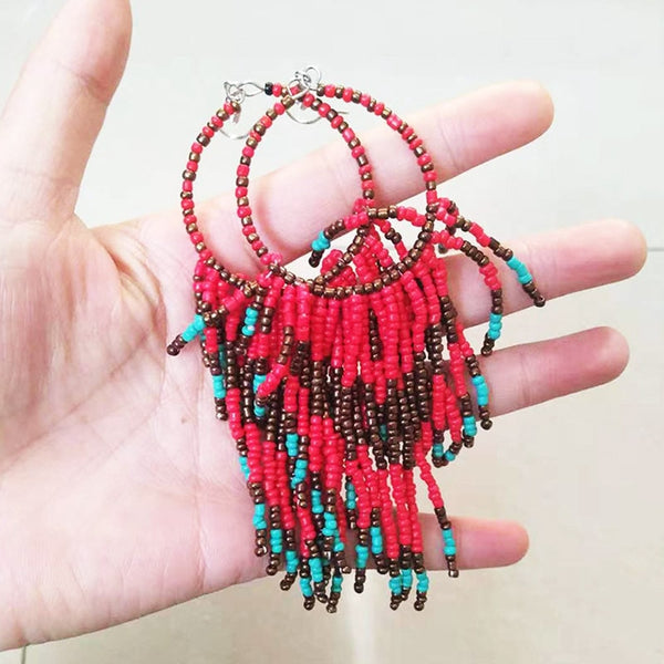 Women's Bohemian Long Tassel Acrylic Drop Earrings