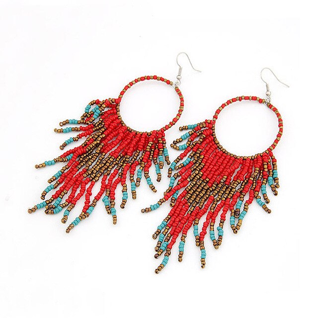 Women's Bohemian Long Tassel Acrylic Drop Earrings