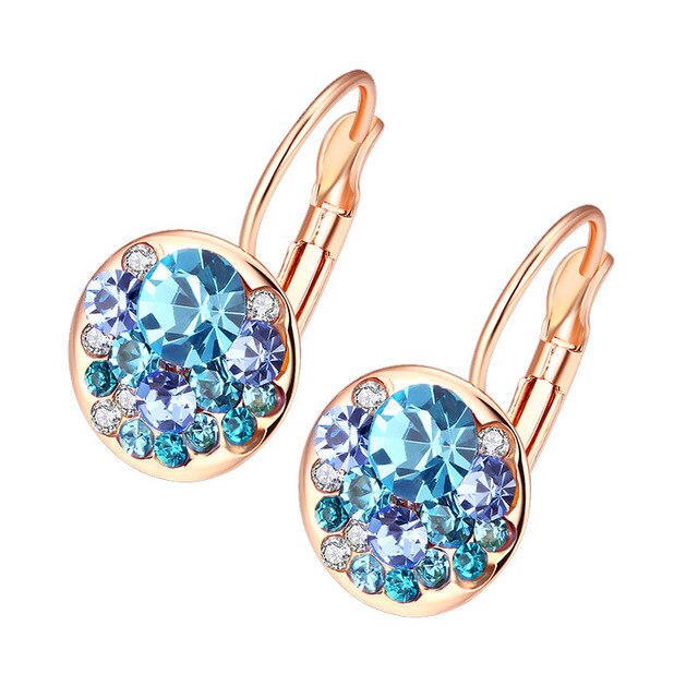 Women's Rose Gold and Platinum Blue CZ Post Earrings