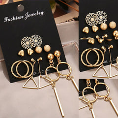 Women's Set of 6 Geometric Metal Earrings